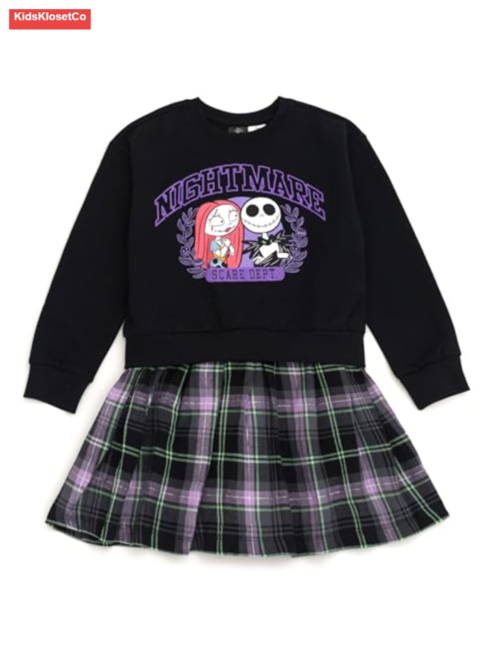 Girls Fleece Plaid Skater Dress Long Sleeve Crew Neck Pull On